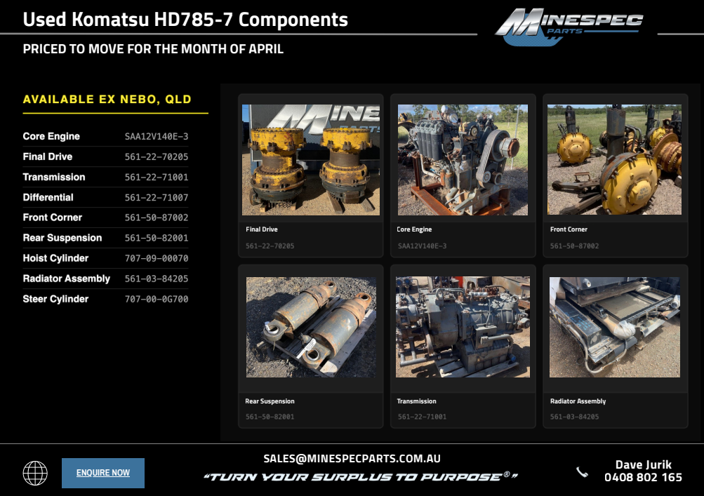 Used Komatsu HD785-7 Components MSP QLD Flyer